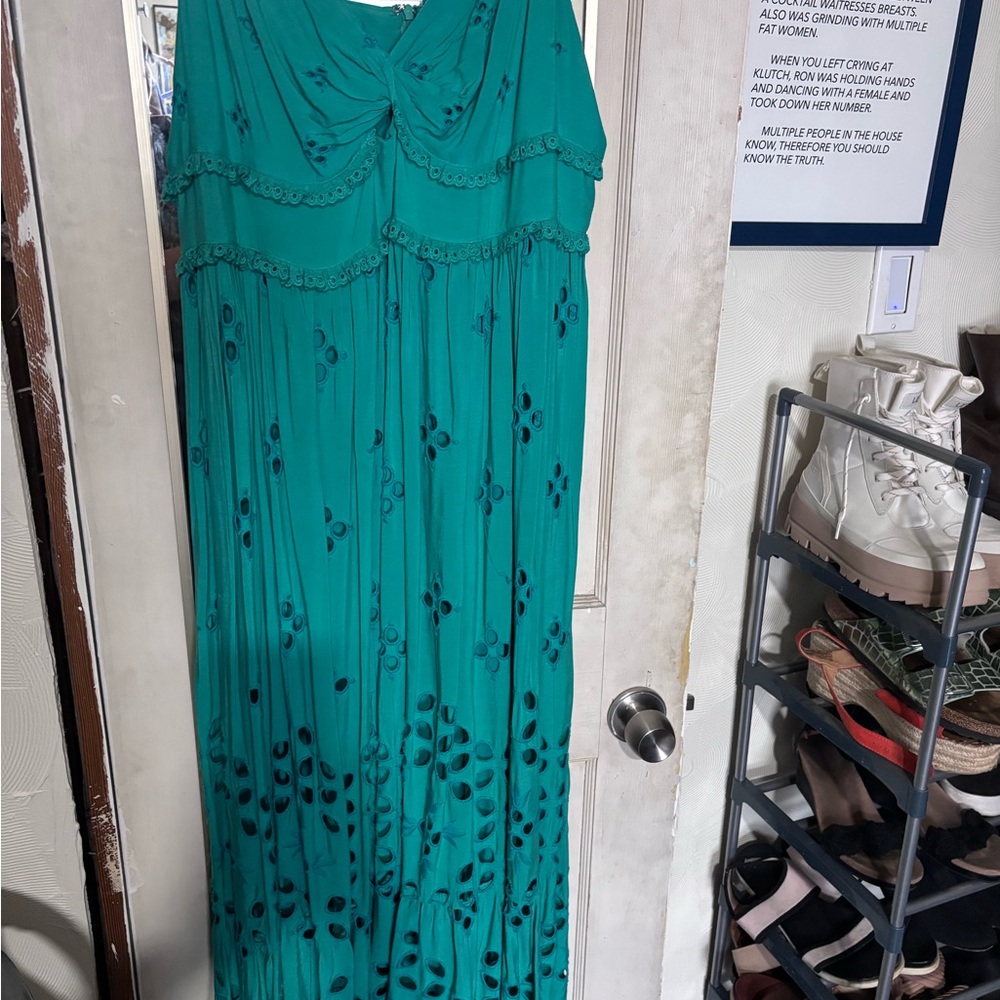 Anthropologie Foxiedox Teal Embroidered Maxi Dress
